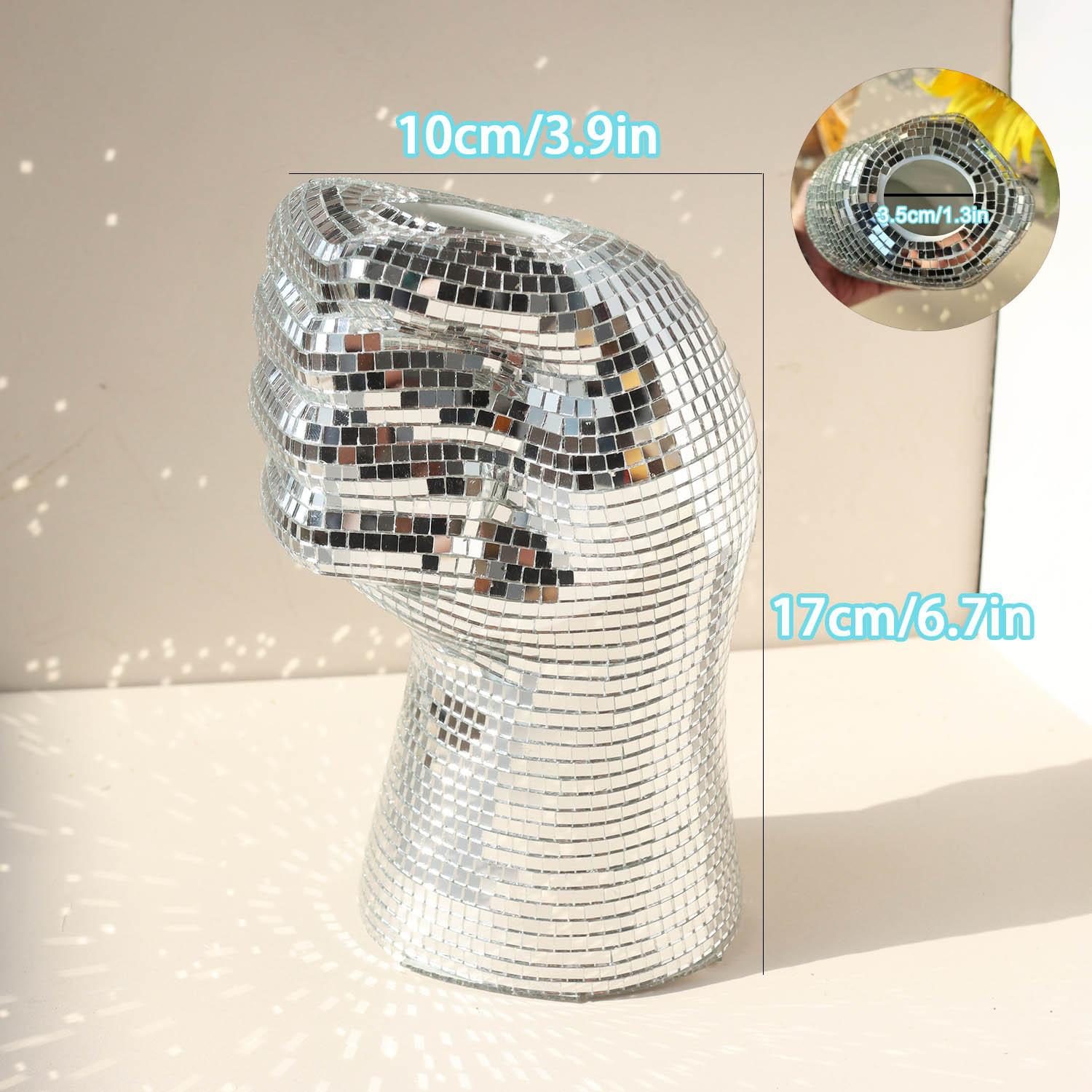 

Silver Glass Vase Disco Mirror Vases Creative Fist Vase Room Decoration Living Room Desktop Decoration Home Decoration