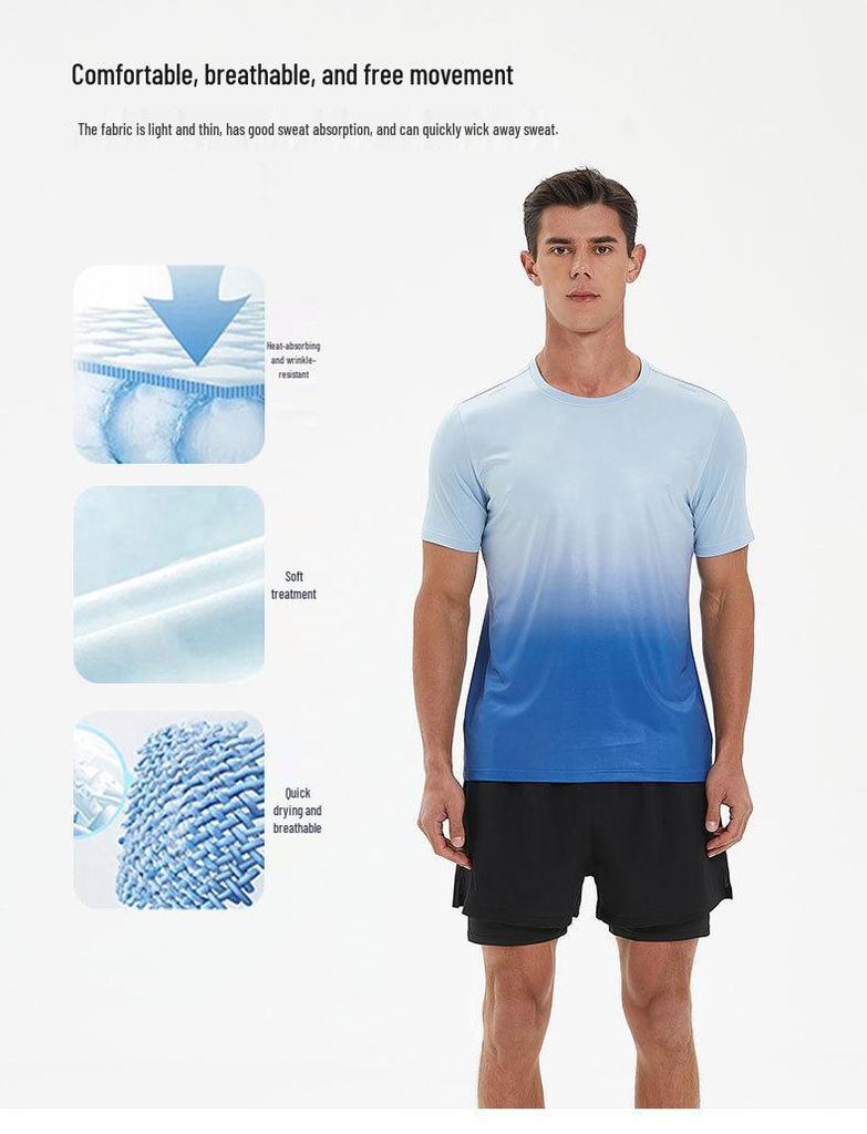 Herrars sommar t-shirt med gradient och snabbtorkande funktion, med logotryck
