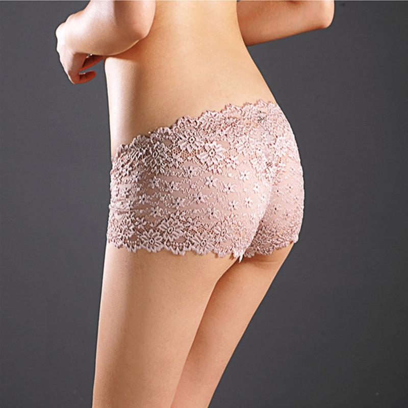 Women Sexy Lace Transparent Boxer Briefs Plus Size Panties Lingerie Underwear