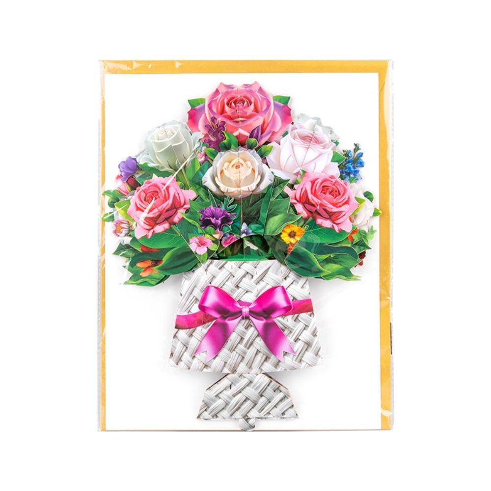 1 Set 13.8inch Holiday Cards Bouquets Foldable Party Invitation Cards Three-dimensional Large Display Tables Handmade Card Gifts