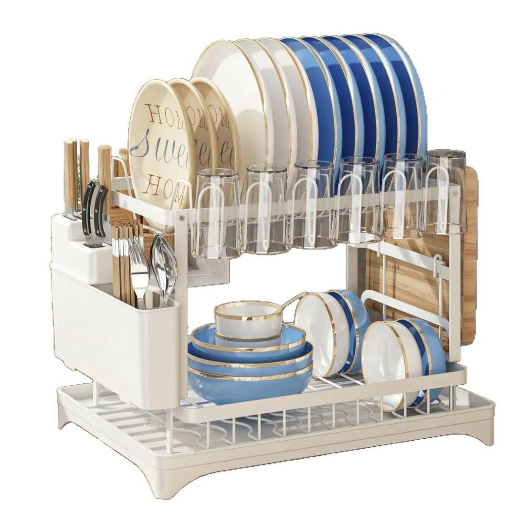 Cross-border Kitchen Dish Rack Set: Bowl, Plate, Knife & Chopstick Holder with Cutting Board Rack & Drip Tray
