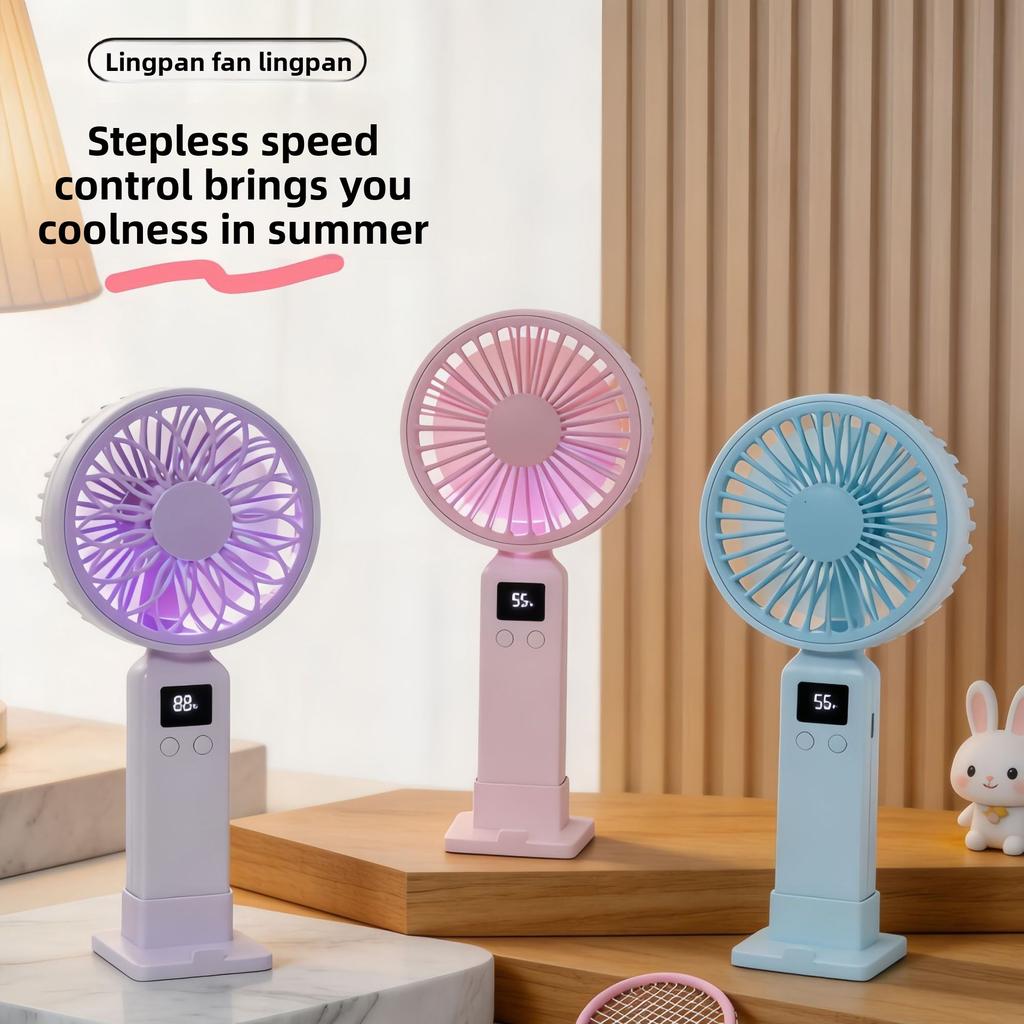 Simple Handheld Intelligent Digital Display Fan with 99-speed Wind Adjustment for Cooling In Summer and USB Charging Function