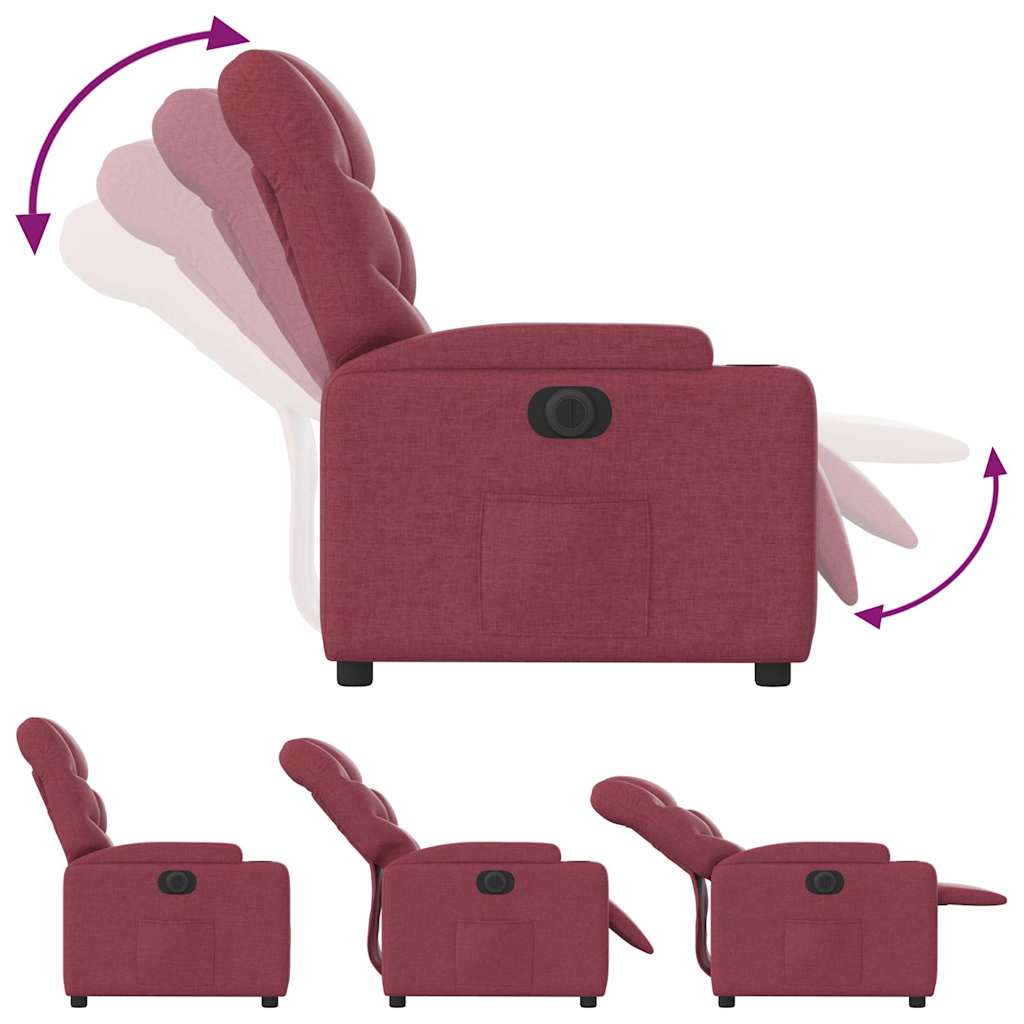 Electric Recliner Chair Wine Red Fabric