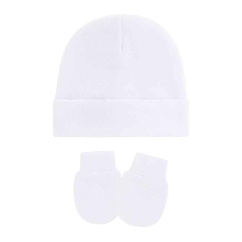 4 Set Baby Bonnet Cap Feature Foldable Edge with Mittens Cotton Fabric Gentle On Sensitive Skin Multiple Color Available