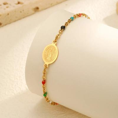 Stainless Steel The Madonna Bohemian Colored Bead Chains Virgin Bracelets for Women,Gold Color Holy Christian  Gift