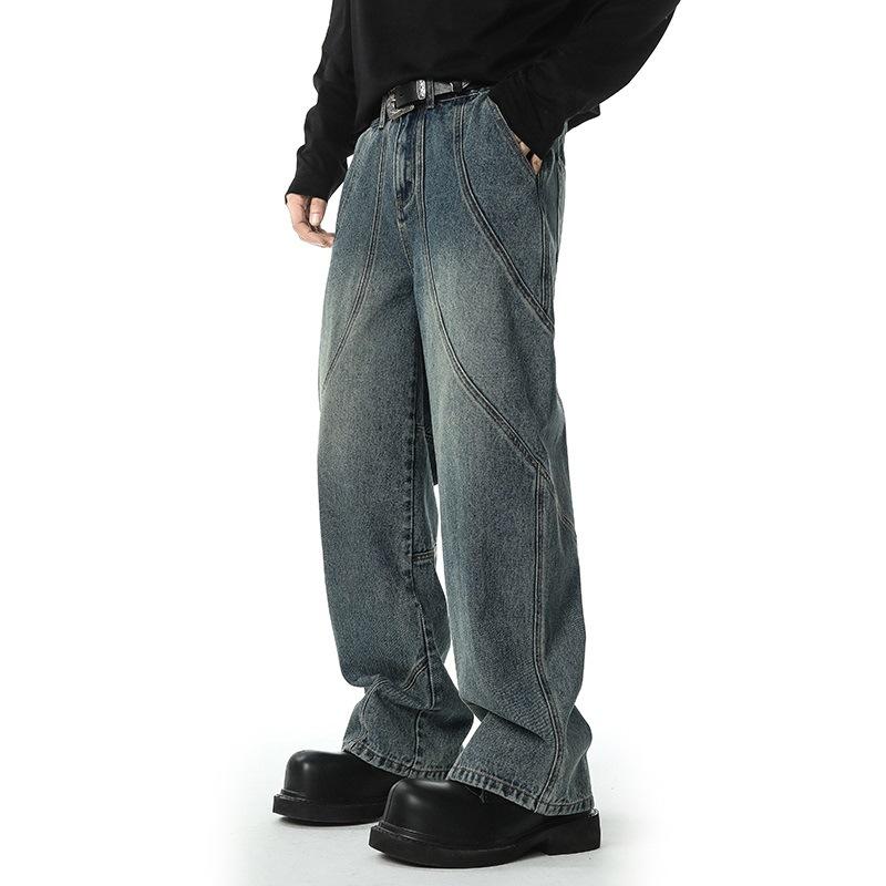 New Men's Jeans American Loose Gradient Retro Wide-leg Pants