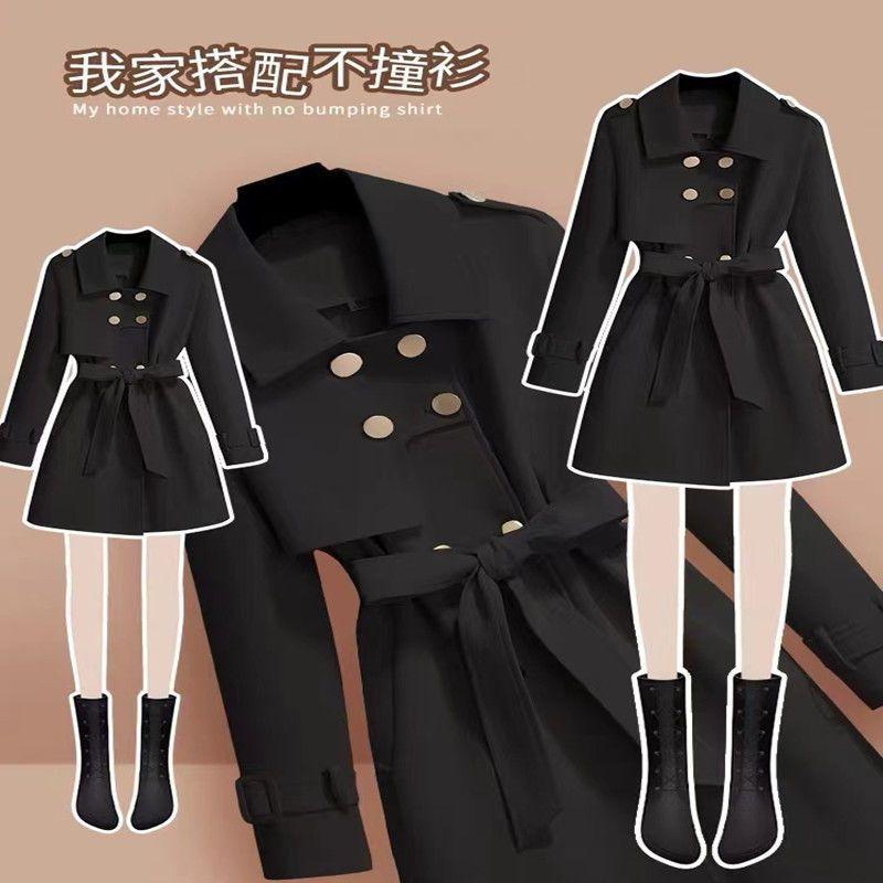 

Весна Осень Однотонный отложной воротник с длинным рукавом Модная ветровка для женщин High Street Повседневный кардиган на пуговицах Элегантное пальто XXXL чёрный