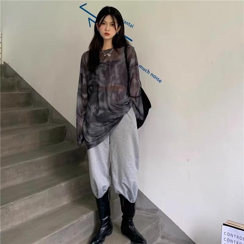 T-shirt Women Tie Dye Long Sleeve Ladies Spring Loose High Street Stylish Thin Leisure Minimalist Harajuku Ins Comfortable Chic