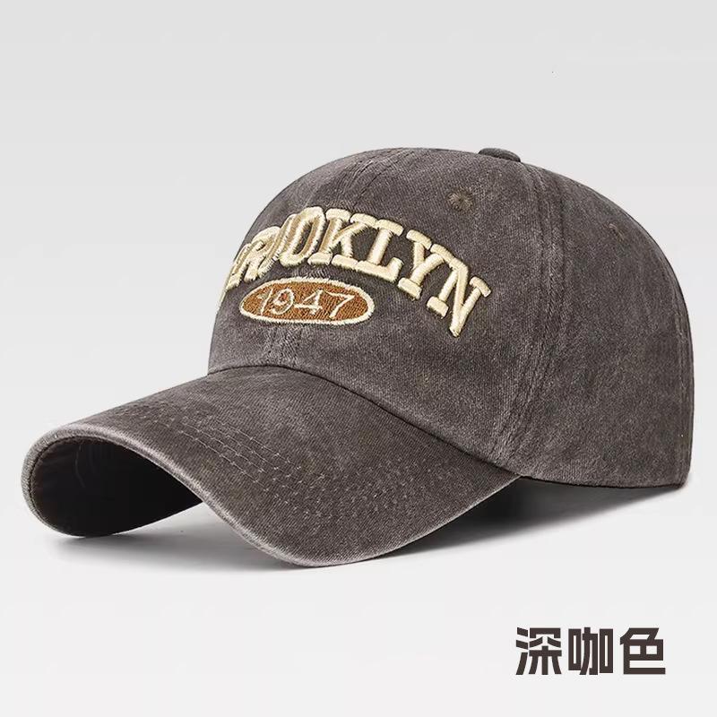 New Embroidered Letter Baseball Cap Big Head Circumference Washed Sun Protection Visor Couple Fashion Versatile Cap