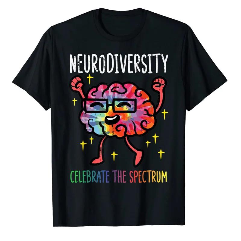 

Neurodiversity Celebrate The Spectrum Brain Graphic Tee Soft Cotton Casual Short Sleeve TShirt Unisex 4XL