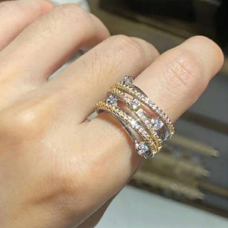 Exquisite Female Rings  Sterling Silver Multi-layers Cross Shiny Cubic Zirconia Rings for Women Promise Love Wedding