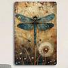 Metal Poster One Piece Premium Wall Art, Vintage Dragonfly Dandelion Decor for Living Room Bar Gift