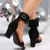 Fashion Summer New Block Heel Sandals Women's Round Toe Open Toe Metal Buckle Strap Anti-slip Wear-resistant High Heels