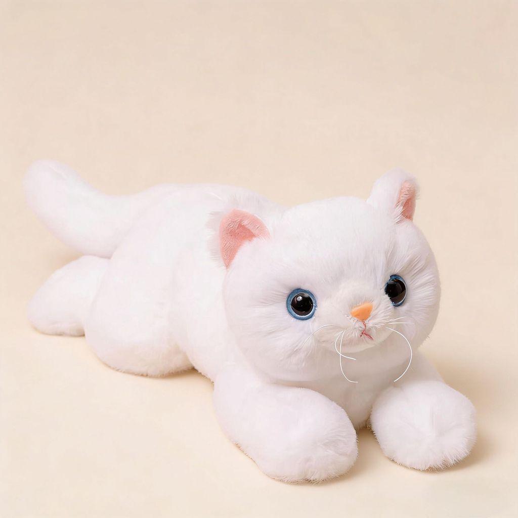 Cat Plush Toy Black White Short Fur With Large Eyes For Kids And Collectors