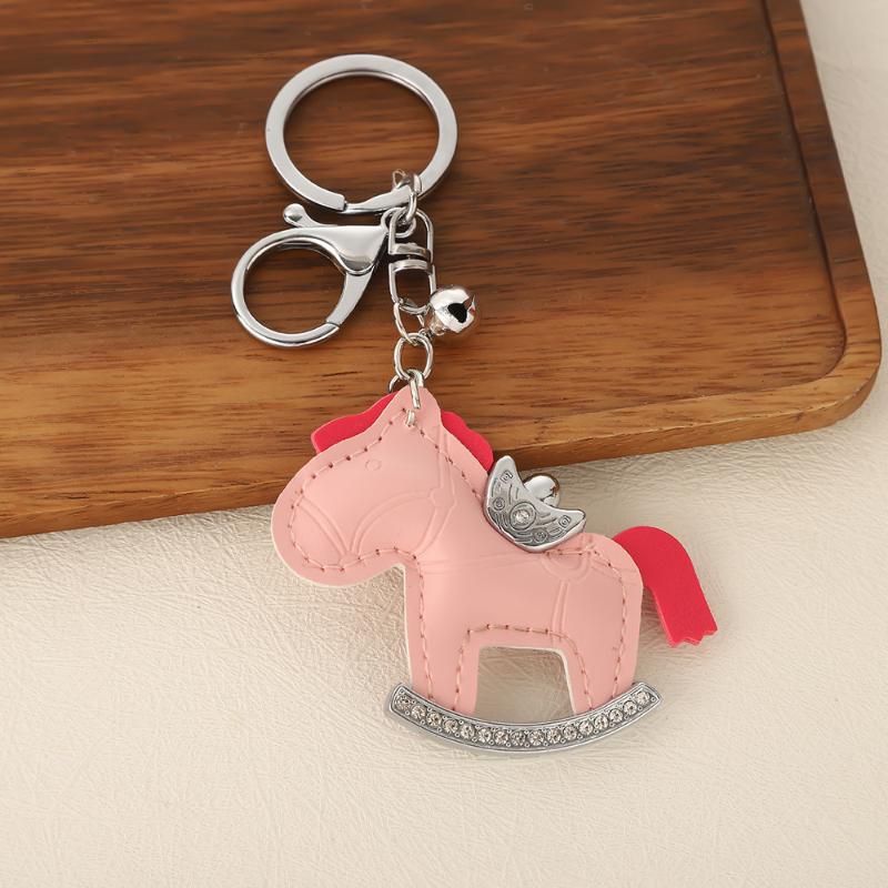 Damen Leder Tierkreiszeichen Pferd Schlüsselanhänger Tasche Anhänger Ornament Cartoon Pony Schaukelpferd Schlüsselanhänger Neujahrs Segensgeschenk