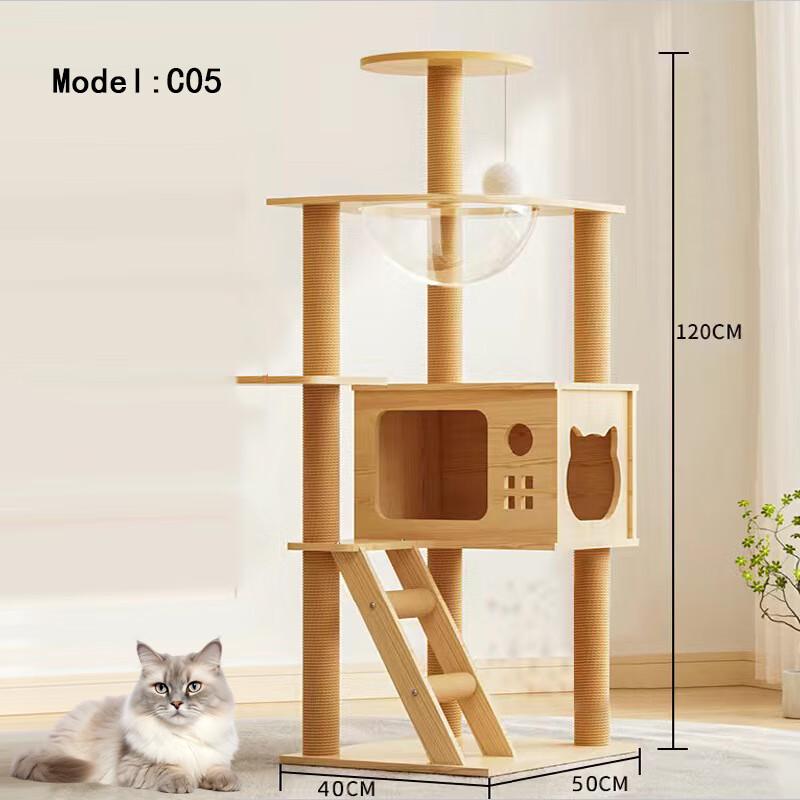 Solid Wood Multi-Level Cat Tree & Activity Center