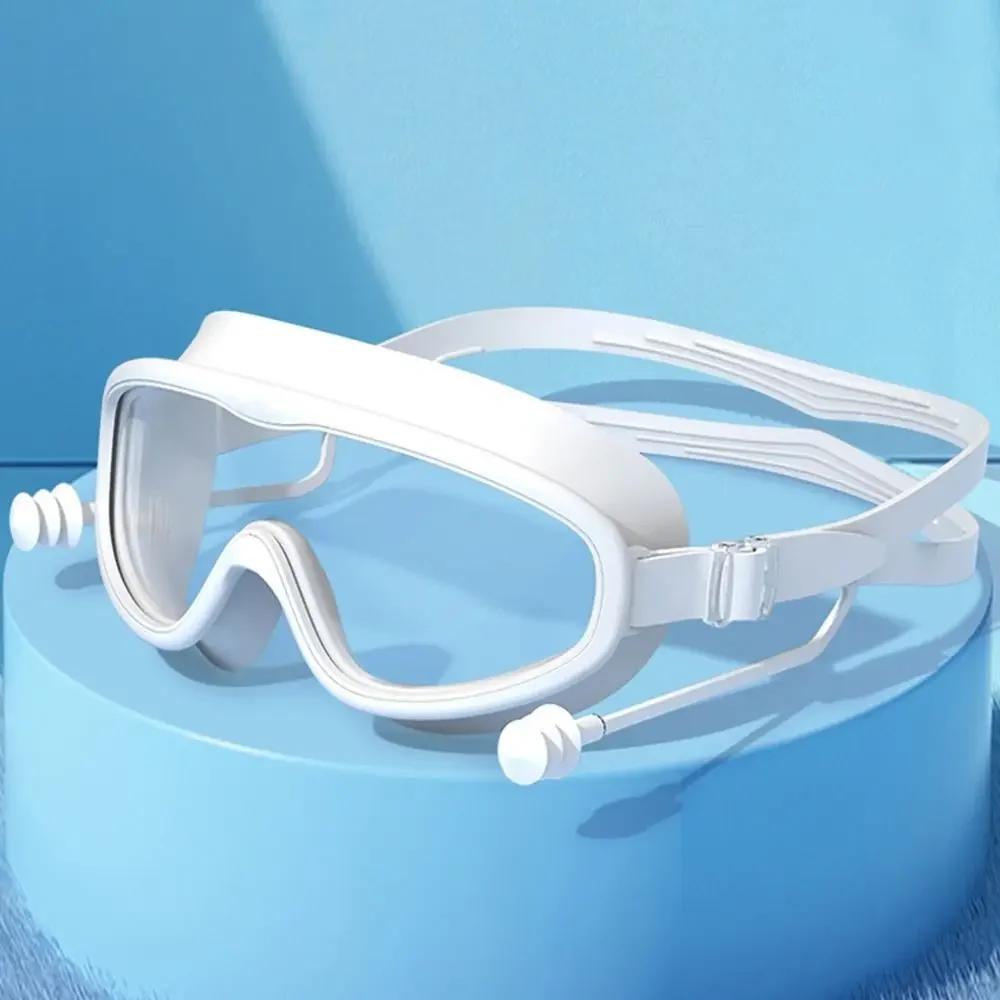 Children's High-definition Waterproof And Anti Fog Swimming Large Frame Glasses Convenient Goggles Silicone Connected Earplugs