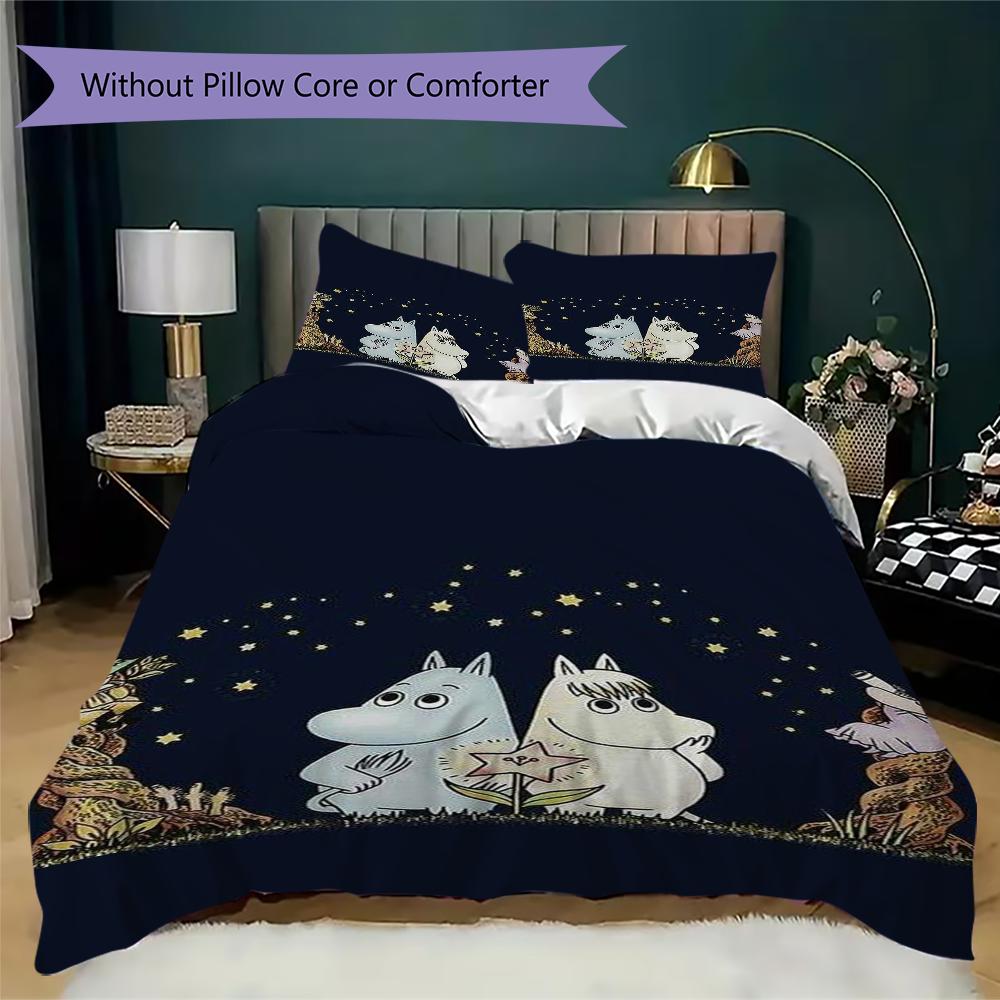 Comet In Moominland Pattern Bedding,Quilt Set Quilt Cover Pillowcase Home Birthday Gift(1 * Duvet Cover + 2 * Pillowcase, Without Core)_lx