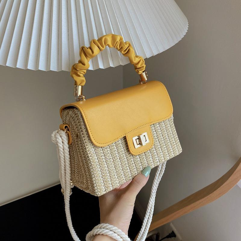 New pleated straw bag pastoral shoulder bag trendy fashion small square bag messenger bag