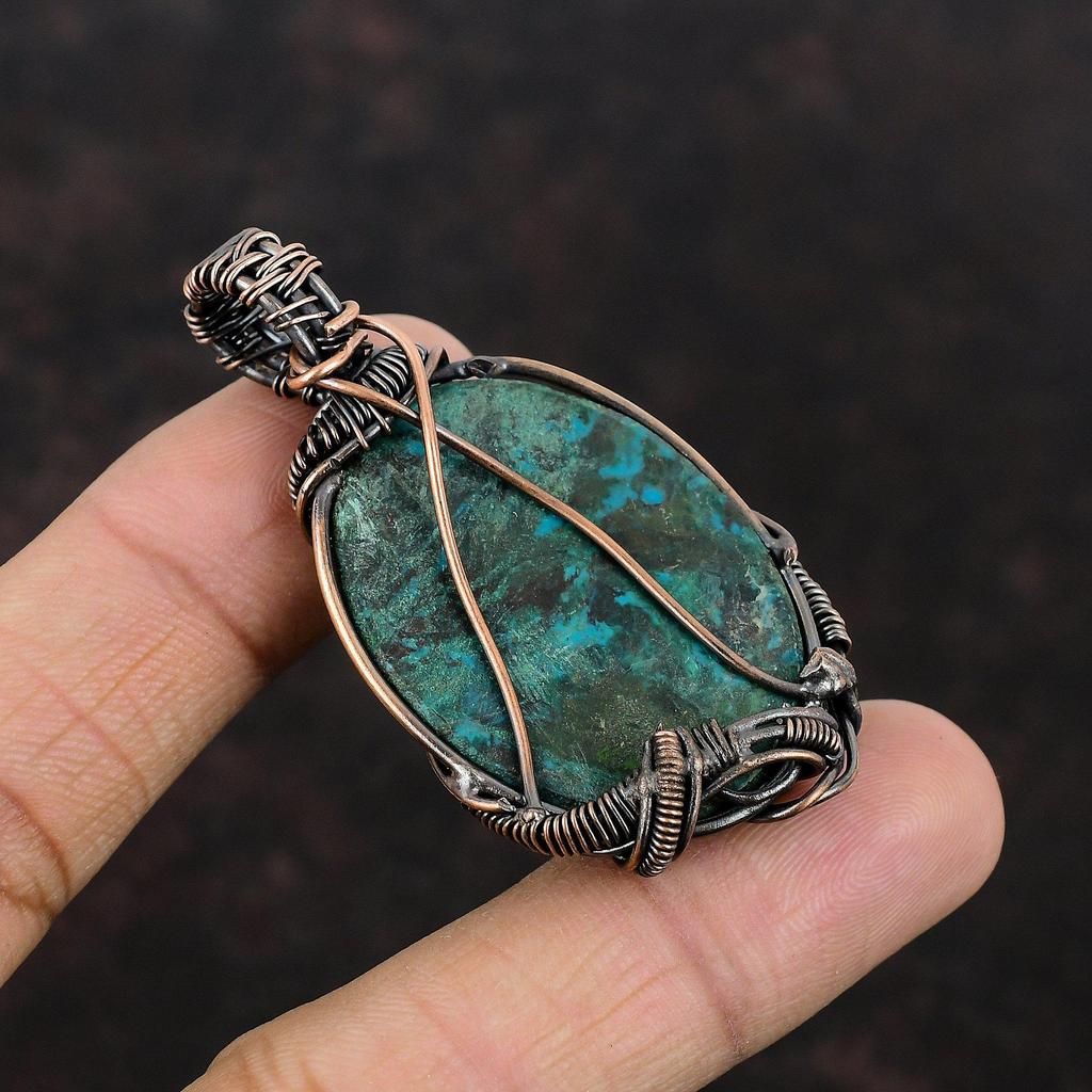Chrysocolla Pendant Copper Wire Wrapped Pendant Handmade Designer Jewelry Wrapped Gemstone Pendant Gift For Her Chrysocolla Copper Jewelry