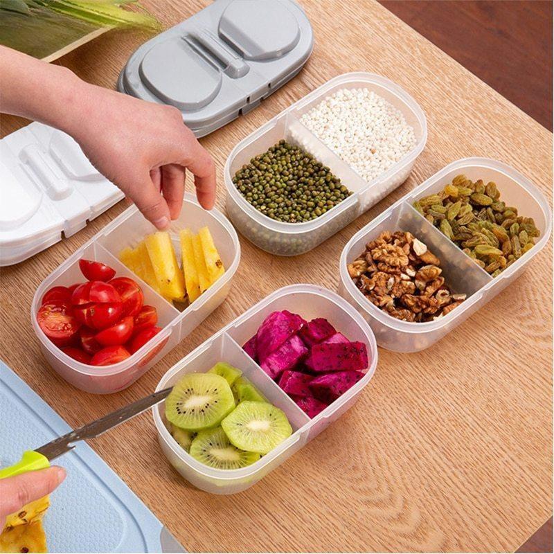 Plastic Double-Compartment Covered Storage Box with Flip Lid and Sealed Design for Food Grains and Snacks