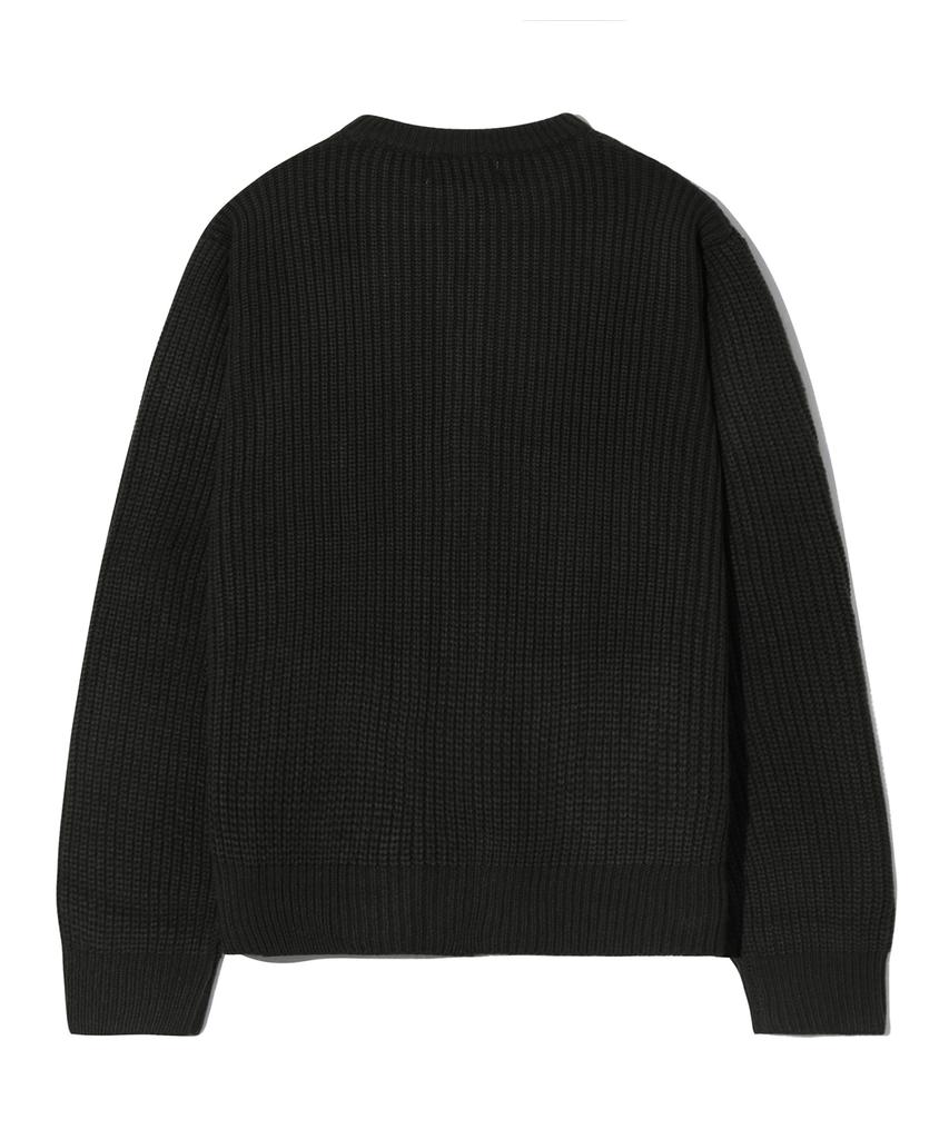 TRILLION Washable Round Neck Hacci Zip-Up Knit (Pure Black)