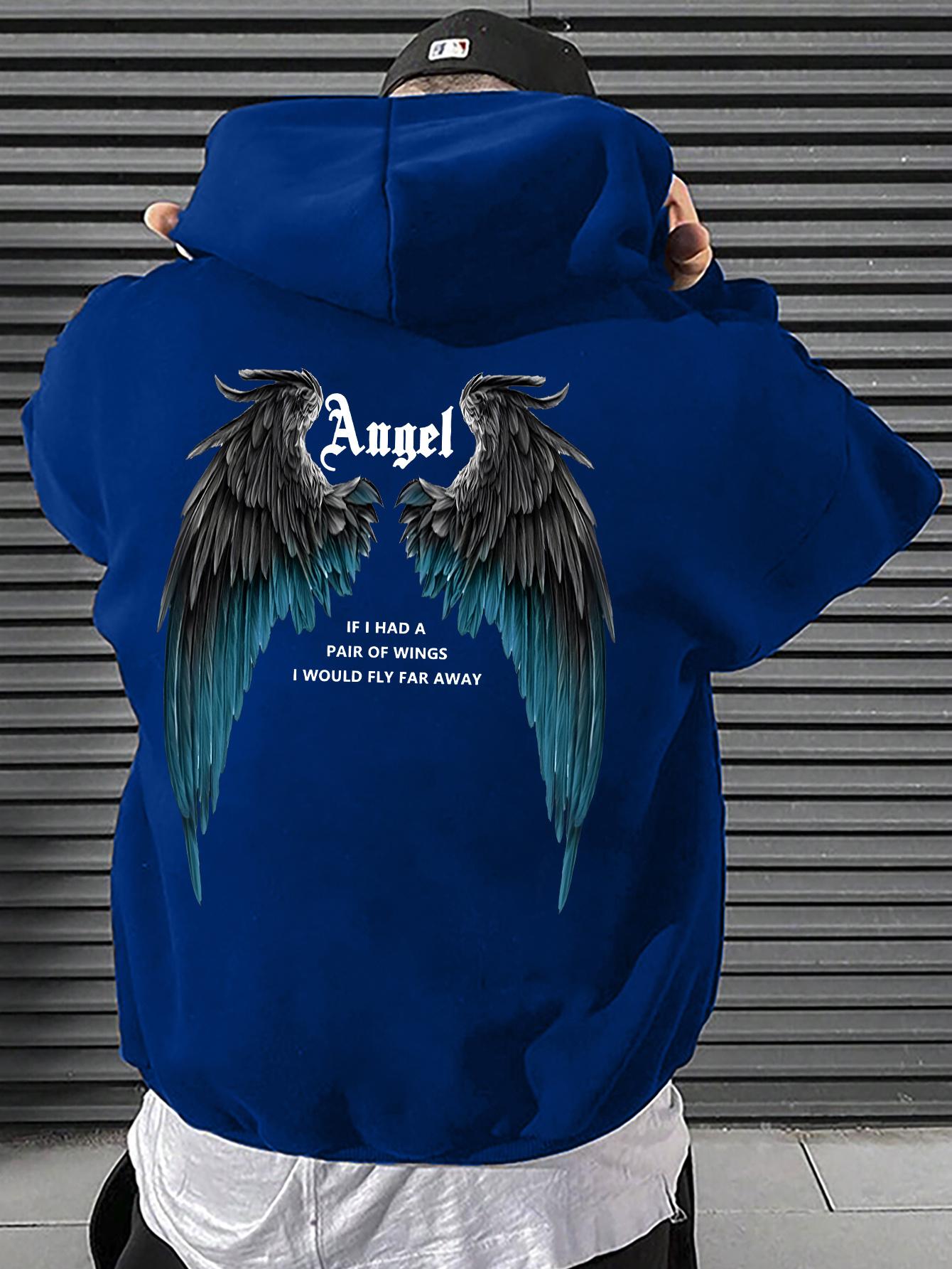 Farbverlauf Engelsflügel Buchstabe Herren Hoodie Gotische Schrift Slogan Rückendruck Locker Hip Hop Sport Freizeit Übergroß Pullover Sweatshirt XL