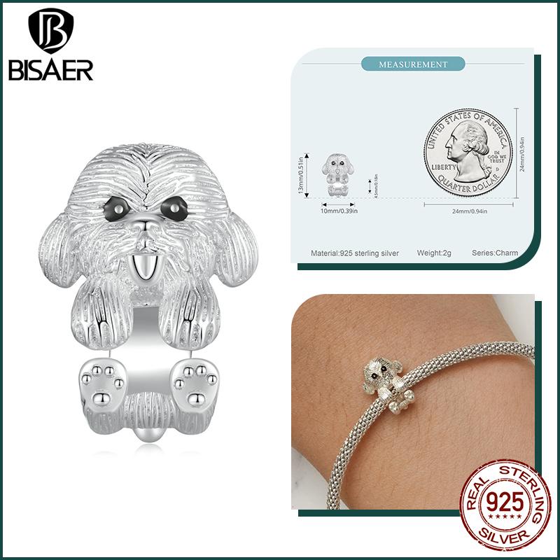 BISAER Plata 925 Encanto Lindo Perro Cuentas Perro Salchicha Mascota Animal Colgante Chapado en Platino Apto Mujeres Pulsera DIY Joyería Fina