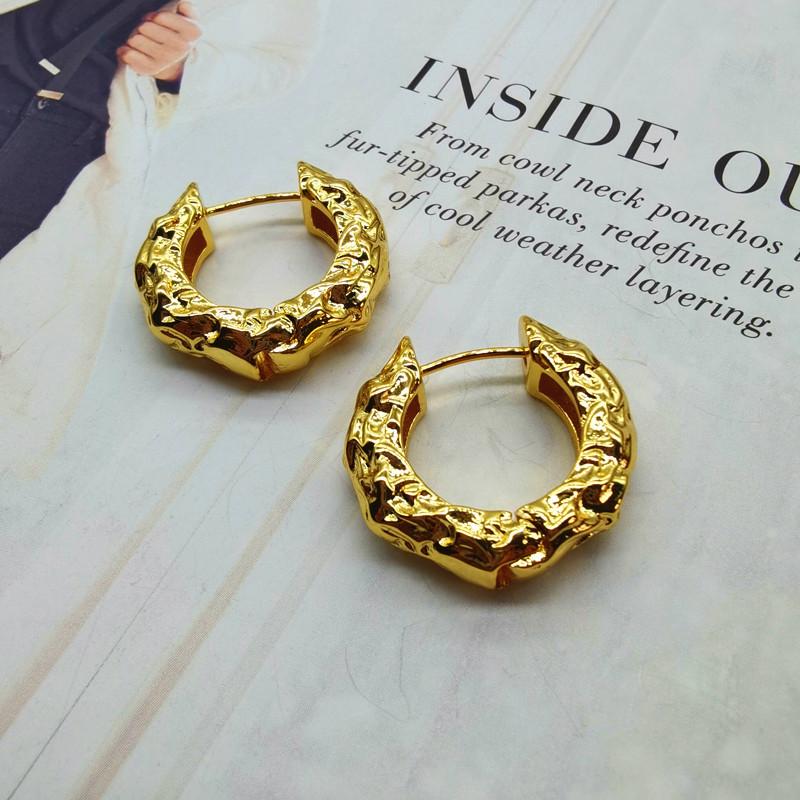 Minimalist Hammered Gold-Plated Textured Hoop Earrings for Women - European & American Retro Style