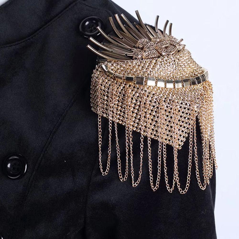 Cool Tassel Chain Epaulette Breastpin Jacket Vintage Brooch  Western-style Clothes