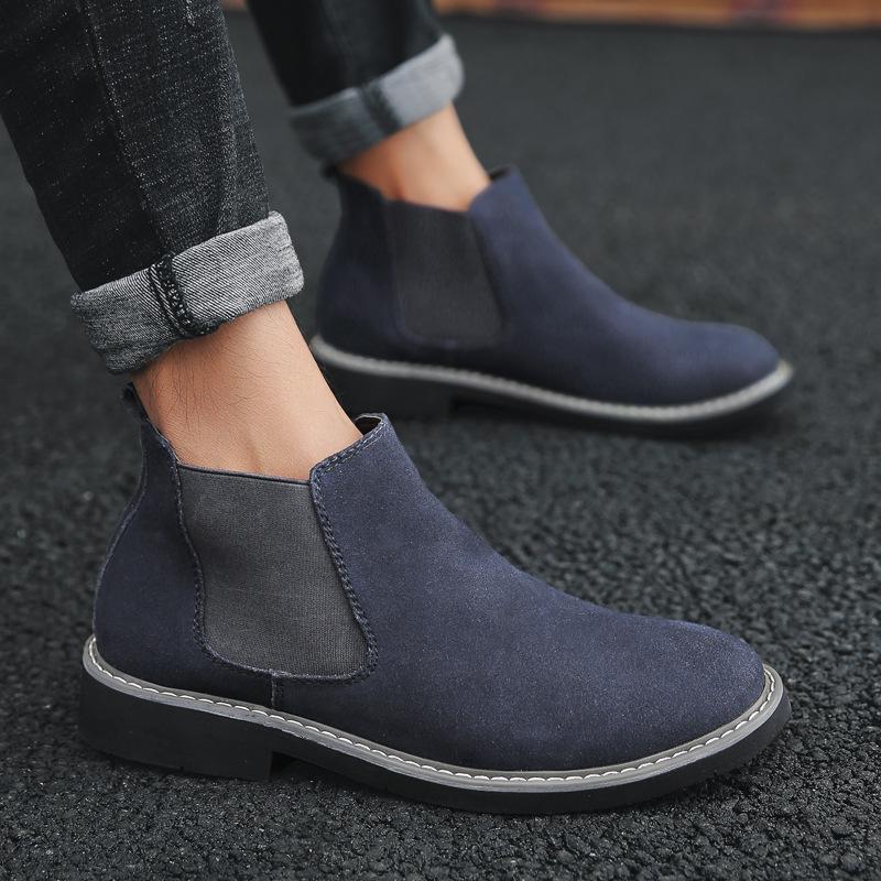 Autumn and Winter High Shoes Men's Large Size Velvet Cotton Shoes Leather Boots Short Boots Snow Boots Martin Boots Men's Genuine Leather Chelsea