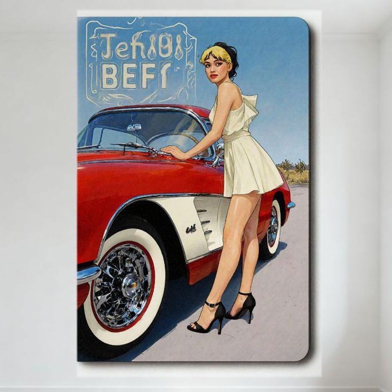 Винтажный Ретро Женщина Сексуальная Блондинка Кабриолет Corvette Жестяная Табличка Металлический Настенный Декор Искусство для Дома Кафе Бар Декор 20x30cm（7.8x11.8inch）