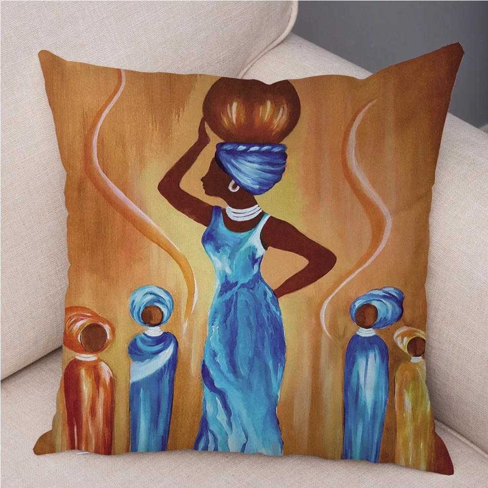

Африканская женщина Мягкая плюшевая наволочка для дивана Домашний декор Оранжевая абстрактная живопись Наволочка Коллекция Жизнь Африки 66x66cm розовый