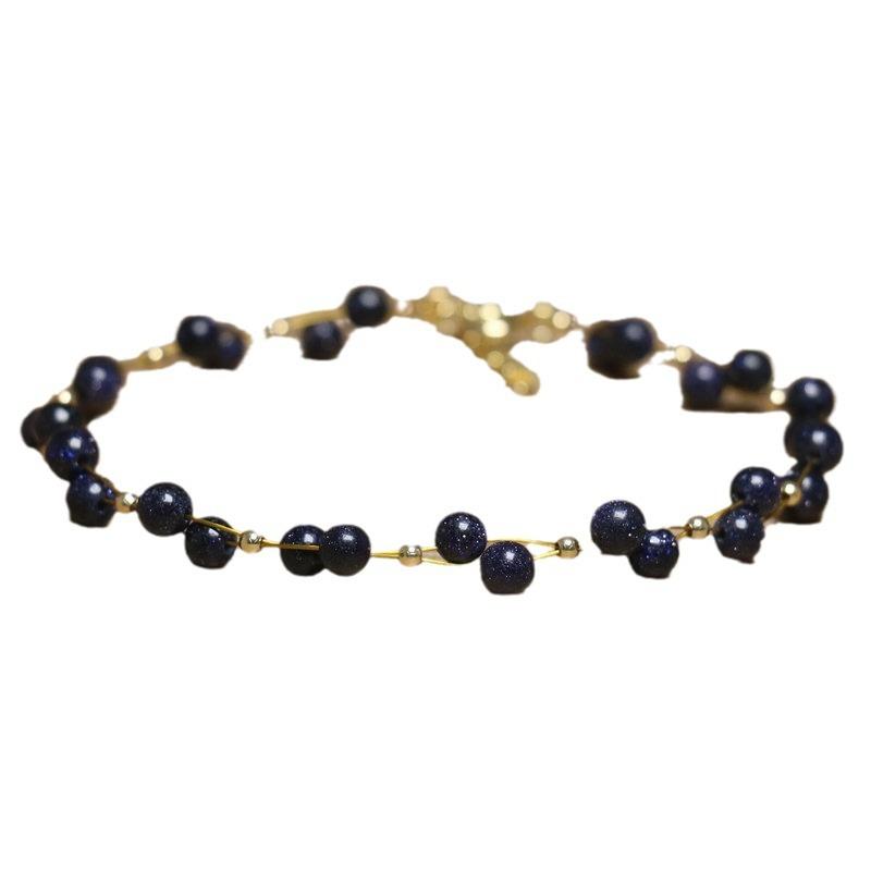 Black Onyx Double Strand Bead Bracelet – Gold Accent Dainty Jewelry, Protection Calm Gift for Women