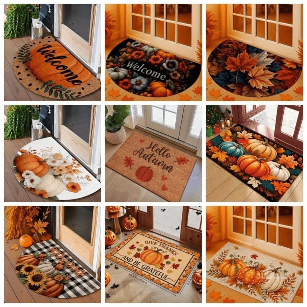 2D Flat Print Holiday Rug Non-Slip Fall Doormat Festive Vibes Welcome Doormat Thanksgiving