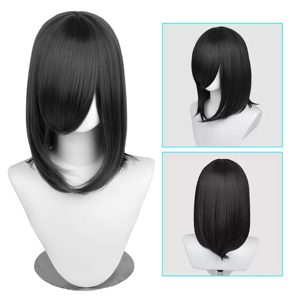 40cm Anime Synthetic White Purple Cosplay Wigs Short Green Hair Straight Silver Wig Pink Hairpiece Short Wig with Bangs