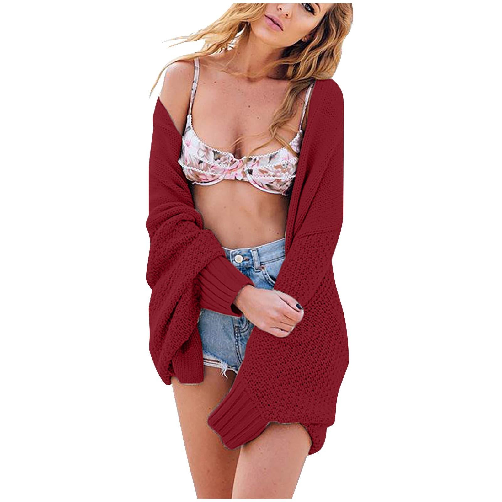 

Женская мода Повседневный открытый спереди Длинный рукав Кардиганы крупной вязки Свитера Верхняя одежда Пальто S фиолетовый