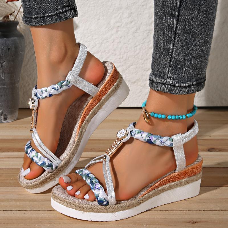 Fashion New Women Fashion Comfortable Outdoor Wedges Shoes Summer 2024 Flower Non Slip Platform Beach Low Heels Sandals Shoes for Women