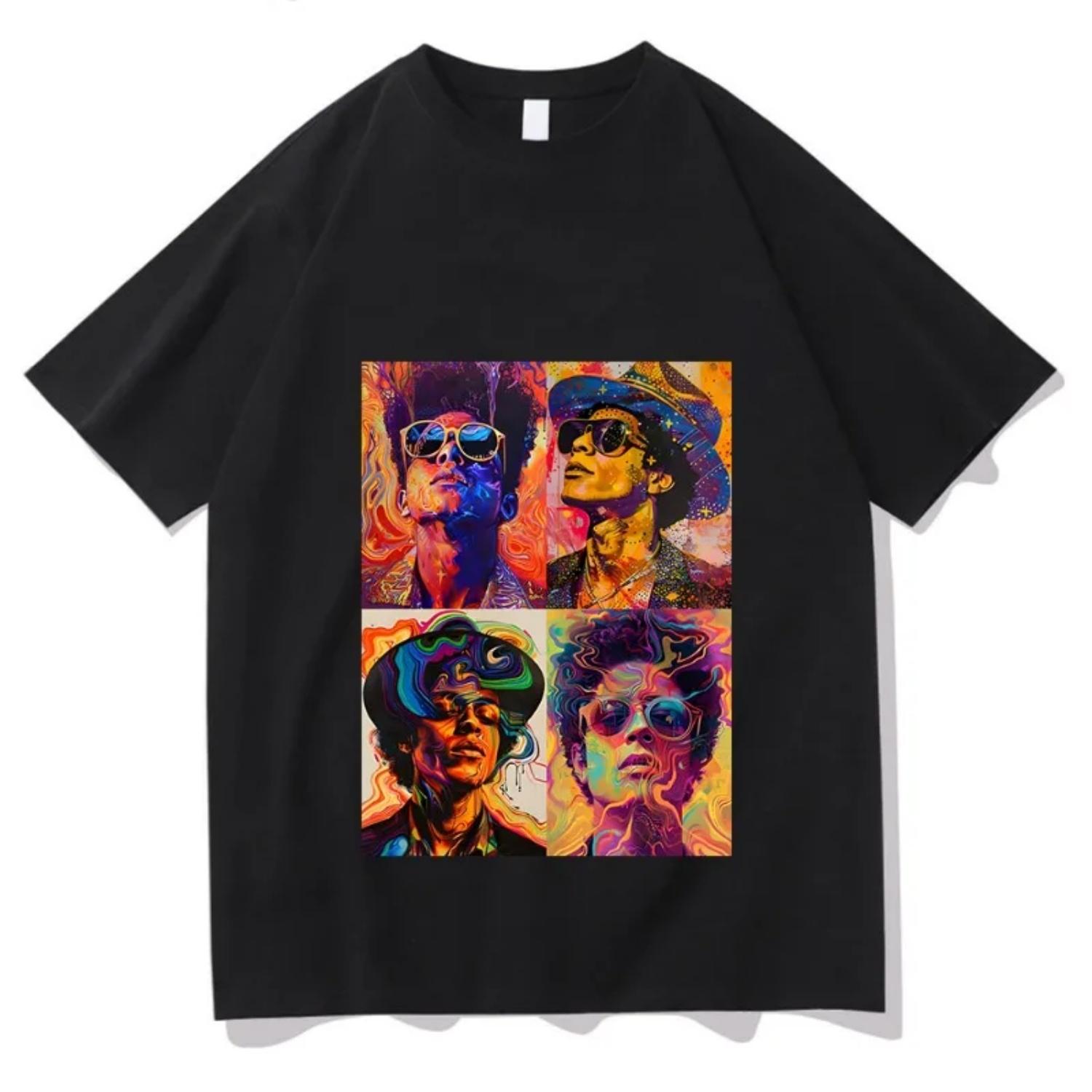 

Pop Bruno Mars T-shirt Graphic Printing Classic Trend Cotton Tee-shirt Summer Short Sleeve Punk Tshirt Soft Tees Couple Outfits S чёрный