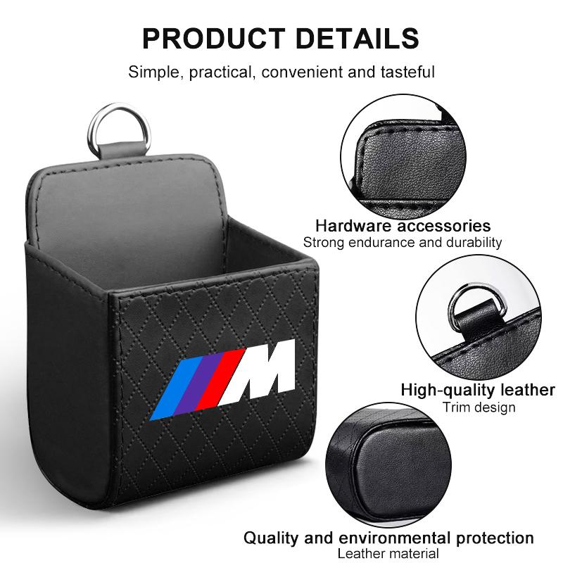 M LOGO Car Storage Bag Car Air Outlet Debris Bag Leather Organizer Box For BMW E46 E39 E90 E60 E36 F30 F10 E34 E30 F20 E92 M3 M4 M5 X3 X4 X5 X6 X7