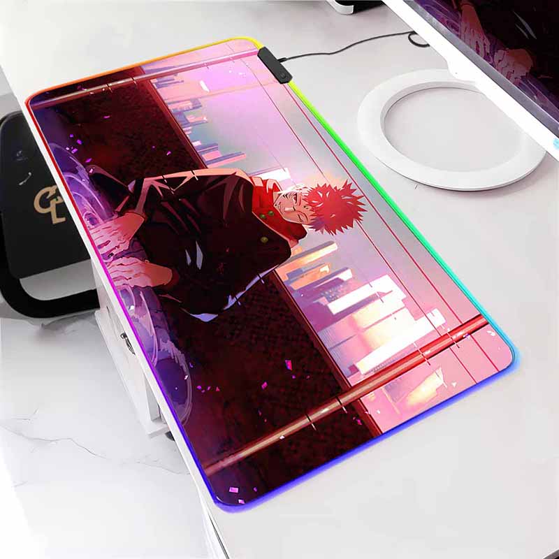 Anime Jujutsu Kaisen Large LED Mouse Mat Rubber Mousepad Gojo Satoru Yuji RGB Mouse Pad Gamer HD Print Table Mat Keyboard Pads