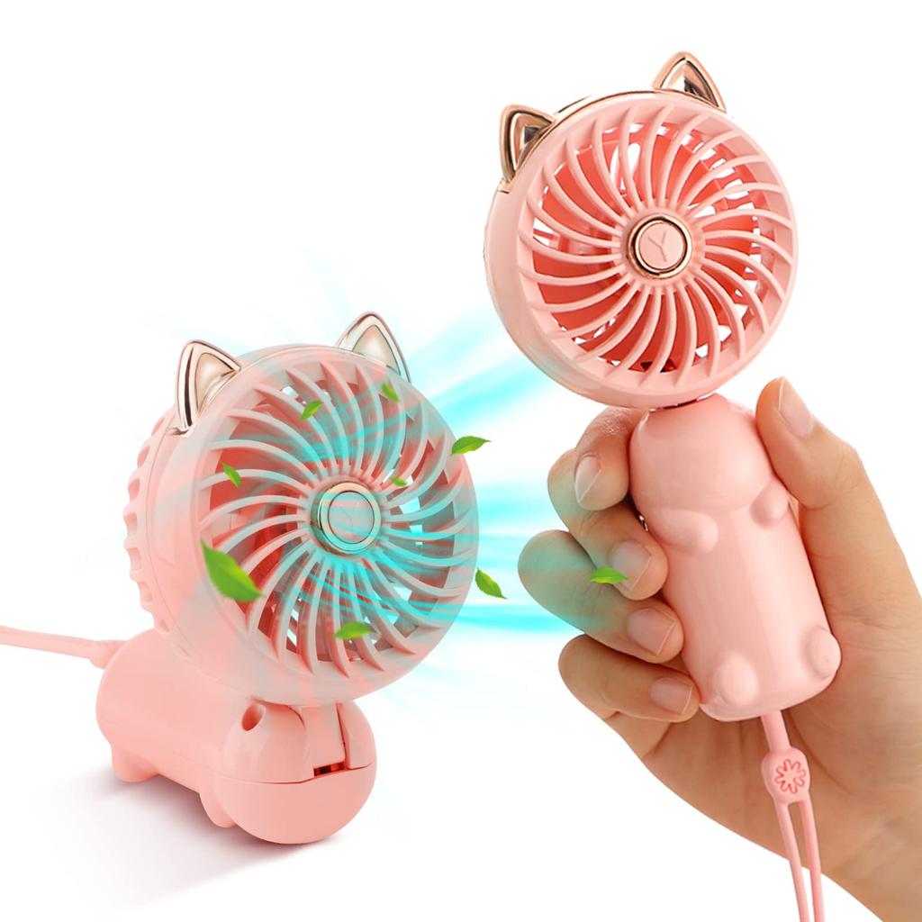 JYPS Handheld Cute Mini USB Tabletop Fan with 3 Speed Small Fan for and Heatstroke Perfect for Golden and Gifts with Cat Perfect for Summer and
