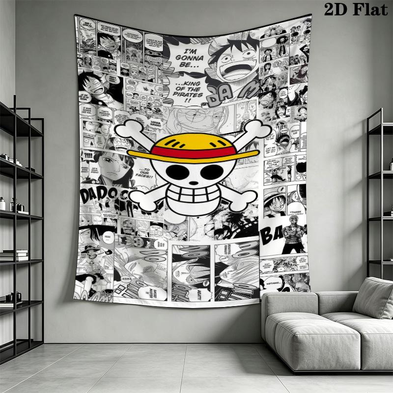 One Piece Straw Hat Pirates Wall Tapestry Aesthetic Wall Hanging Printed Fabric Blanket Decorative Tapestries For Bedroom Living Room Home Decor