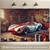 1 Piece of 2D Flat Photo Booth Props, Vintage Racing Car Warehouse Background Banner, Birthday, Party, Festival