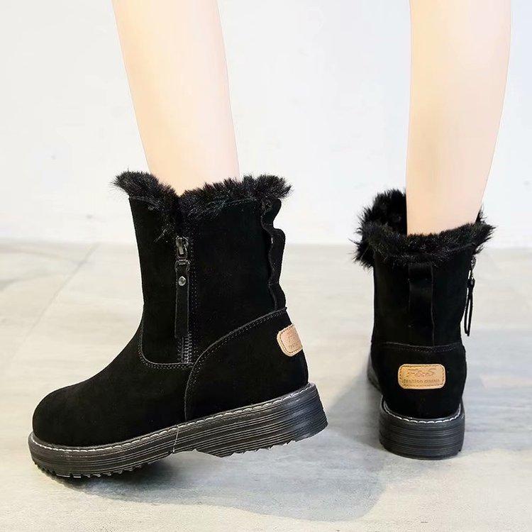 Fur integrated Northeast snow boots women's new winter student velvet cotton shoes flat non-slip short boots