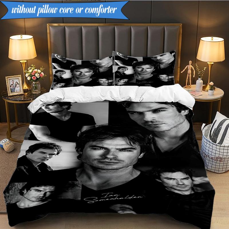 3PCS Damon Salvatore Romance Bedding Set,Including 1pc Duvet Cover And 2pcs Pillowcases Perfect for Bedroom, Dormitory, Fan Christmas Gift
