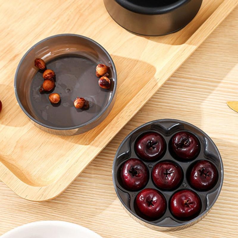 Small-Size Fruit Pitter for Baking Tasks, Manual 7 Slot Press Tool with ABS and PC Body, Metal Prongs, Drawer Storage, and Counter Duty