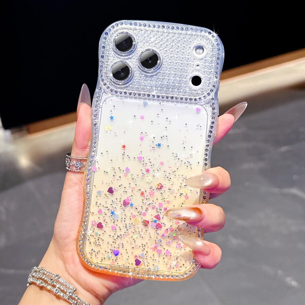 For iPhone 17 Pro Max Case Glitter Epoxy Design TPU Protective Case with Sparkly Rhinestone Decor Wave Frame