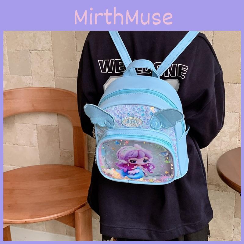 Kids Cartoon Sequin Girl Backpack With Pu Material For School Learning And Play