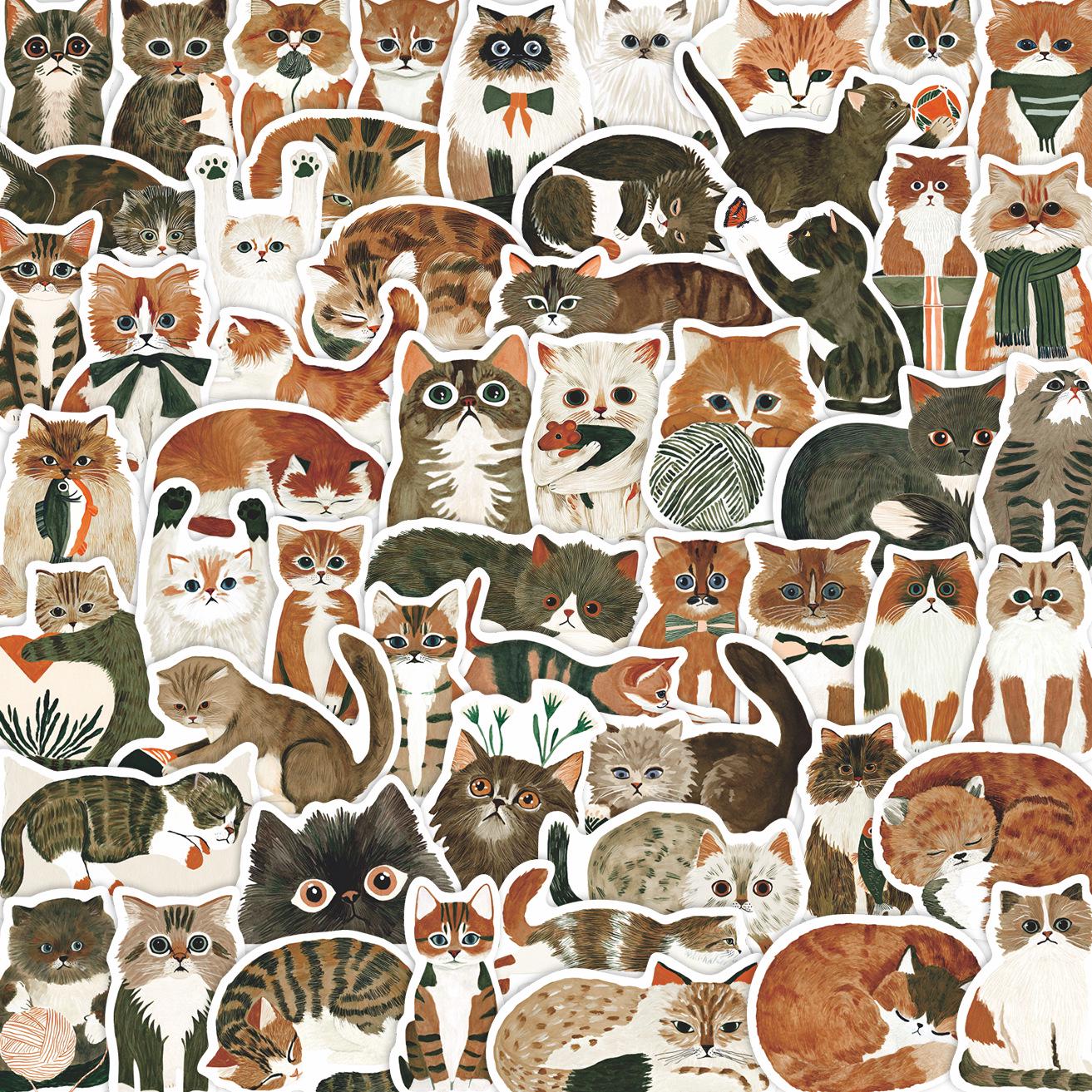 64 Cute Cartoon Cat Stickers for Journal, Suitcase, and Notebook Decoration